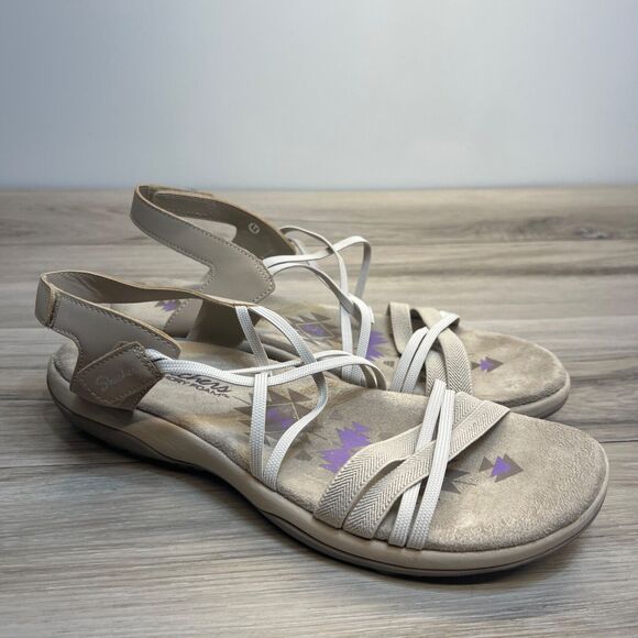 Skechers Reggae Slim Takes Two Sandals Size 11 Taupe Elastic Straps - Picture 1 of 10